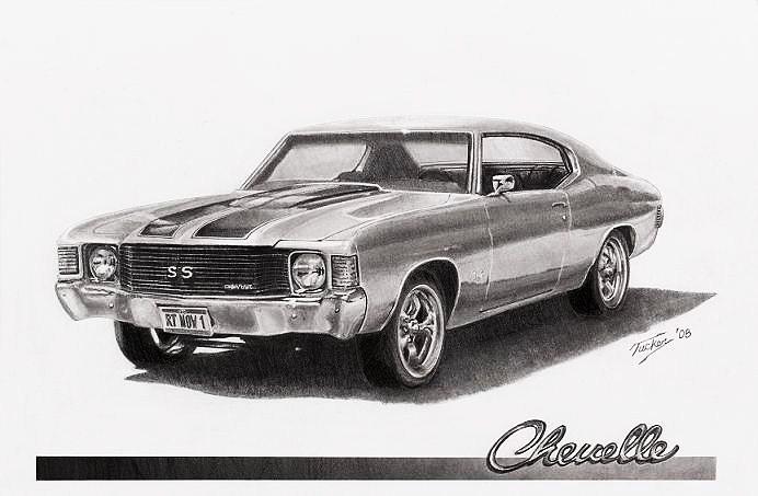 Car Drawing - 1972 Chevelle by Andrew Tucker