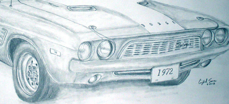 1972 Dodge Challenger... Close up Drawing by Crystal Sons 1972 Dodge Challenger... Close up Drawing by Crystal Sons