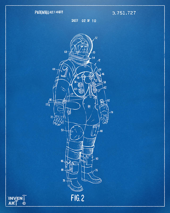 1973 Astronaut Space Suit Patent Artwork - Blueprint Digital Art by Nikki Marie Smith