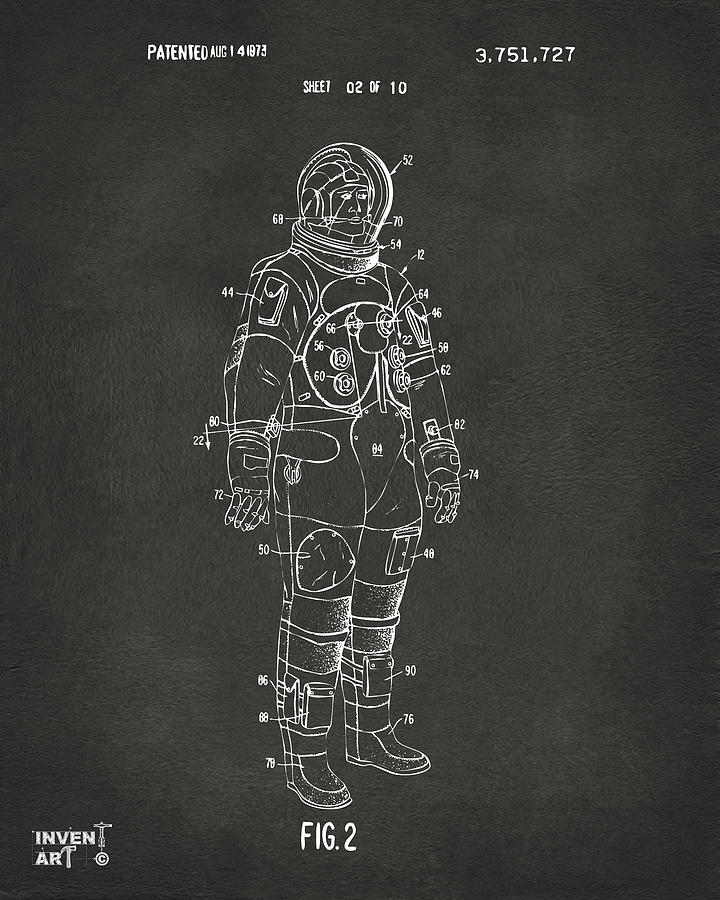1973 Astronaut Space Suit Patent Artwork - Gray Digital Art by Nikki Marie Smith