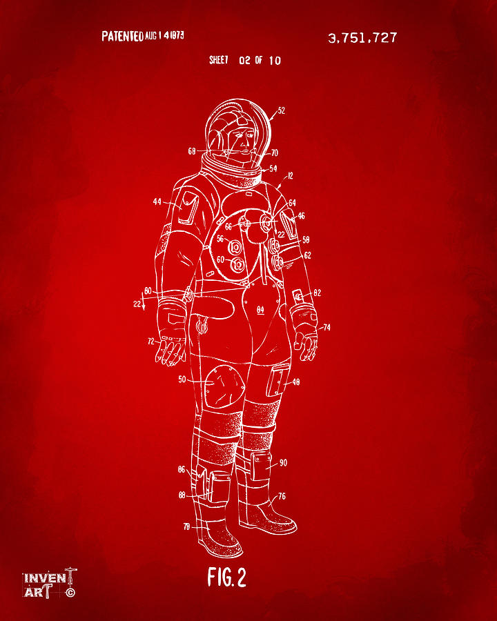 1973 Astronaut Space Suit Patent Artwork - Red Digital Art by Nikki Marie Smith