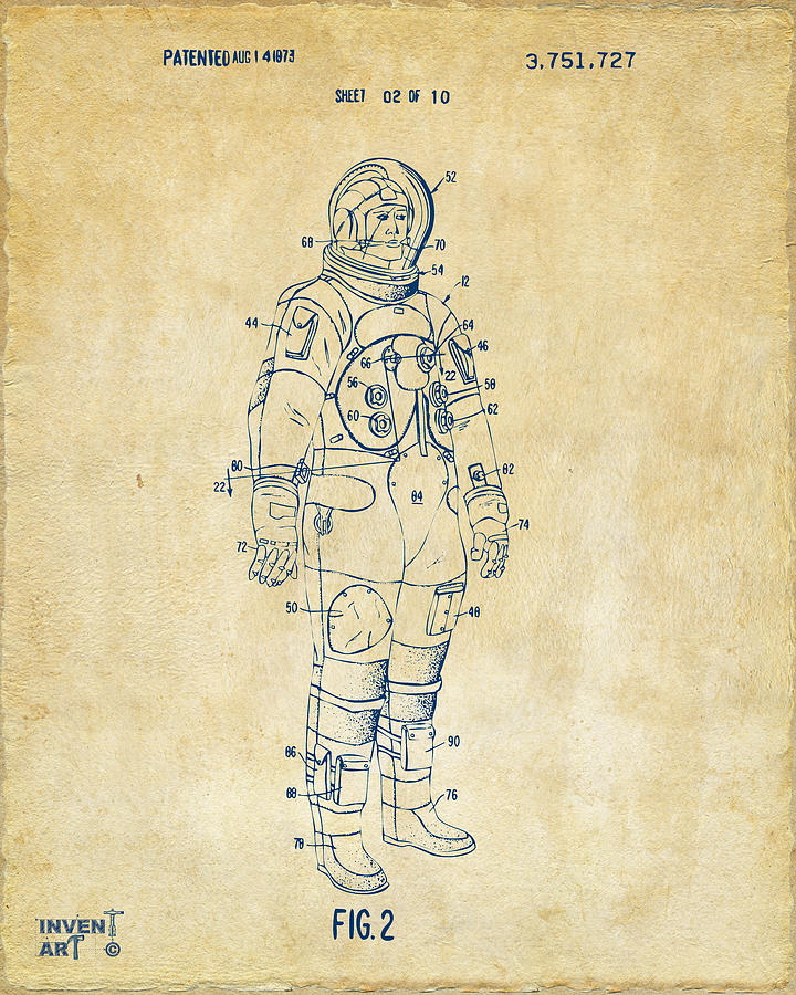 Space Suit Digital Art - 1973 Astronaut Space Suit Patent Artwork - Vintage by Nikki Marie Smith