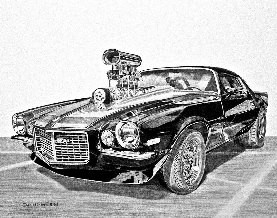 1973 Chevrolet Camaro Z28 Classic Car Art Print Drawing By Stephen ...