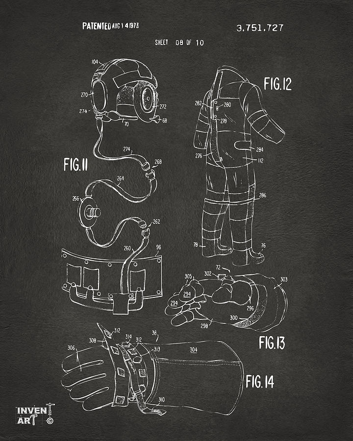 1973 Space Suit Elements Patent Artwork - Gray Digital Art by Nikki Marie Smith