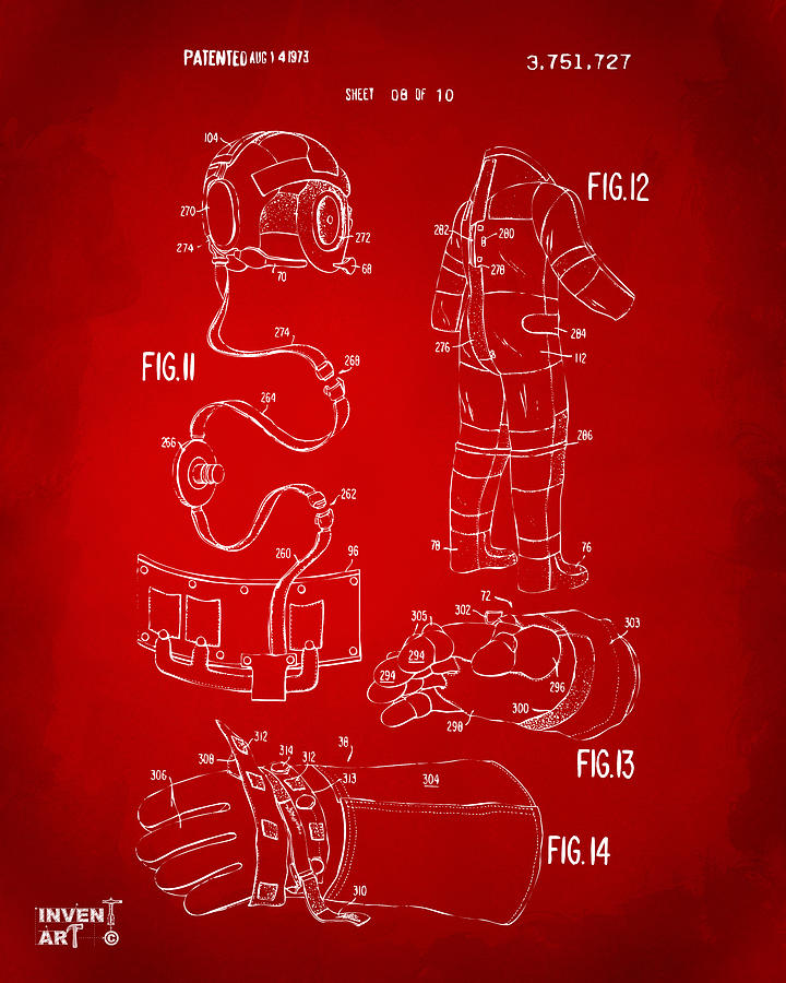 1973 Space Suit Elements Patent Artwork - Red Digital Art by Nikki Marie Smith