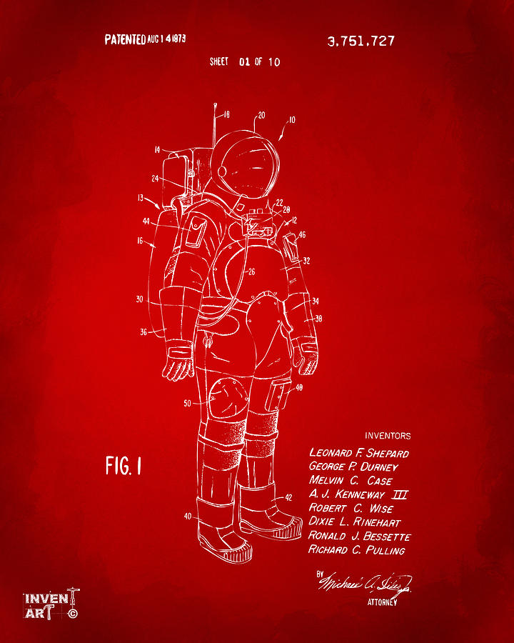 1973 Space Suit Patent Inventors Artwork - Red Digital Art by Nikki Marie Smith