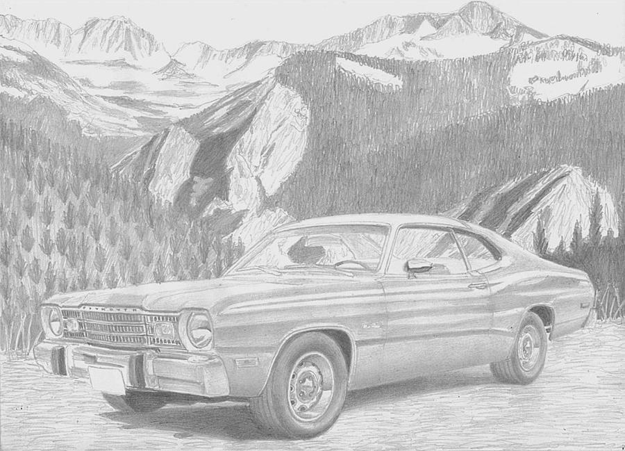 Miscellaneous Drawing - 1974 Plymouth Duster CLASSIC CAR ART PRINT by Stephen Rooks