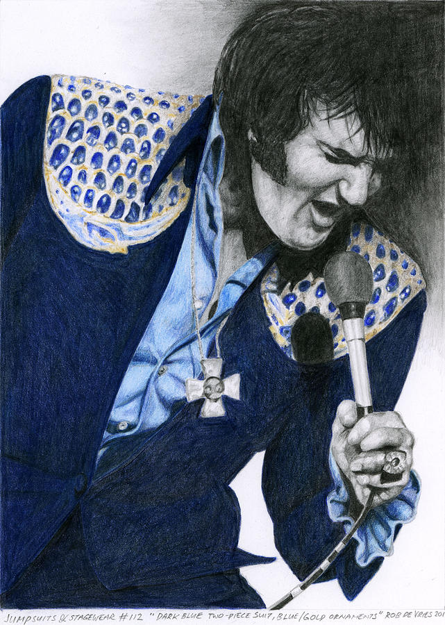 1975 Dark Blue Two Piece Suit Blue Gold Ornaments Drawing by Rob De Vries