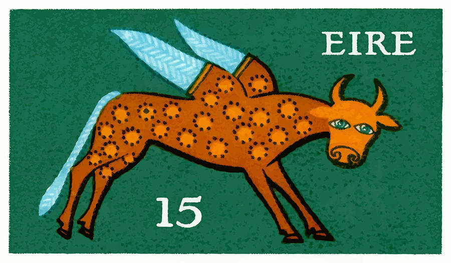 Etruscan Digital Art - 1975 Ireland Winged Ox Postage Stamp  by Retro Graphics