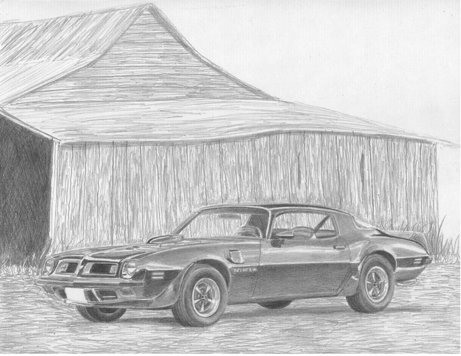 Miscellaneous Drawing - 1975 Pontiac Trans Am CLASSIC CAR ART PRINT by Stephen Rooks