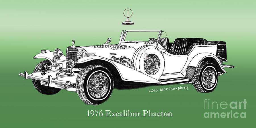 1976 Excalibur I I I Phaeton Drawing by Jack Pumphrey