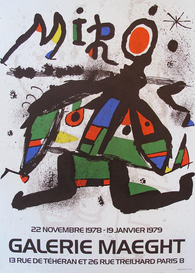 Vintage Painting - 1978 Surrealist Abstract Poster, Joan Miro at Galerie Maeght by Joan Miro