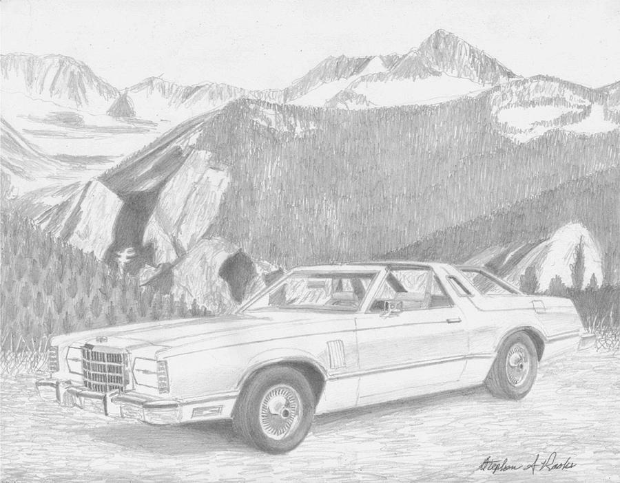 Miscellaneous Drawing - 1979 Ford Thunderbird CLASSIC CAR ART PRINT by Stephen Rooks