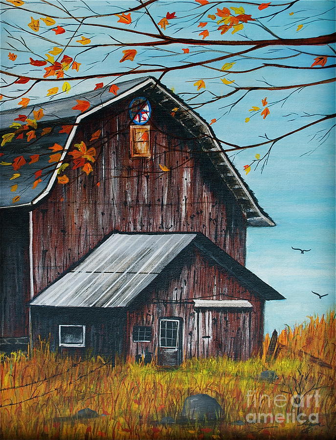 Fall Painting - 1980 Barn by Linda Simon