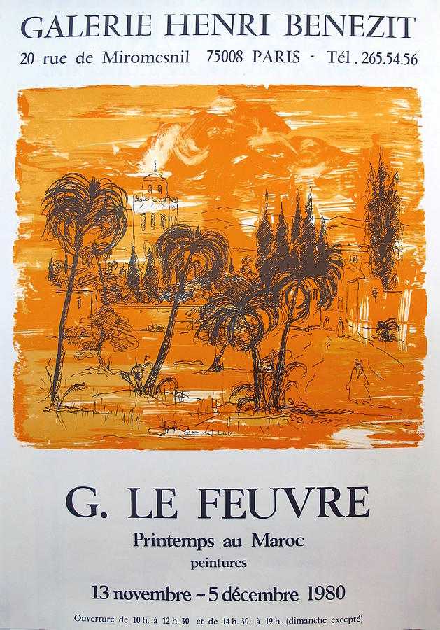 Vintage Painting - 1980 Original French Exhibition Poster, Printemps au Maroc - G. Le Feuvre by G Le Feuvre
