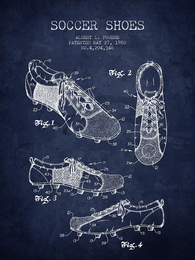 1980 Soccer Shoe Patent - Navy Blue - Nb Digital Art