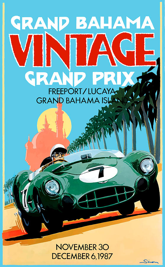 F1 Racing Digital Art - 1987 Grand Bahama Vintage Grand Prix Race Poster by Retro Graphics