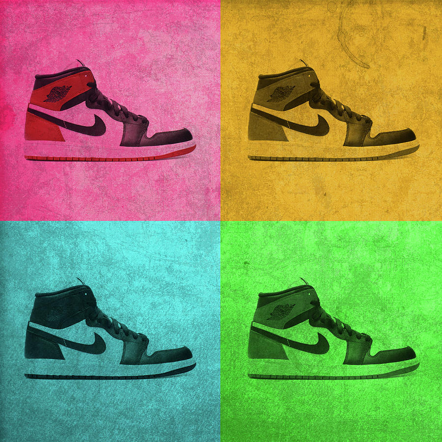 1988 Original Air Jordan Basketball Shoes Vintage Pop Art Color Quadrants Mixed Media by Design Turnpike