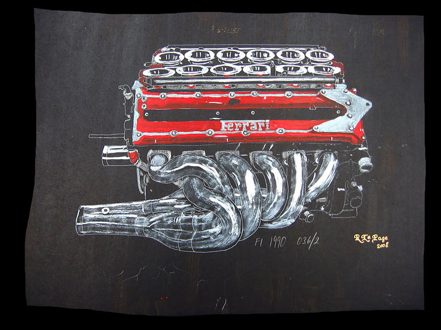 1990 Ferrari F1 Engine V12 Painting by Richard Le Page