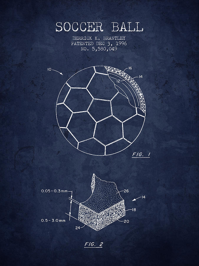 1996 Soccer Ball Patent Drawing - Navy Blue - Nb Digital Art
