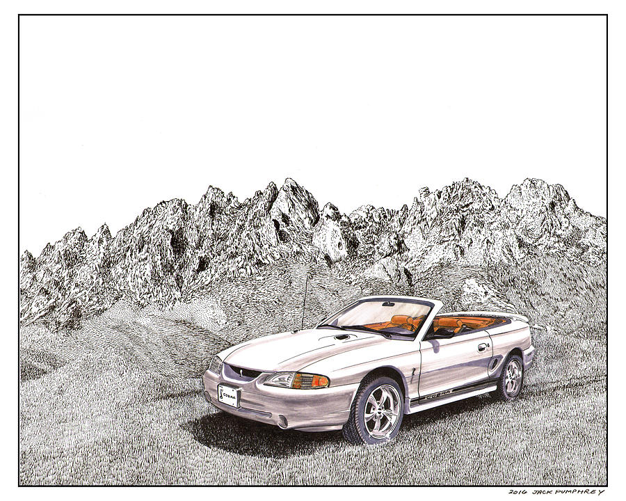 1997 SVT Mustang Cobra Convertible Drawing by Jack Pumphrey