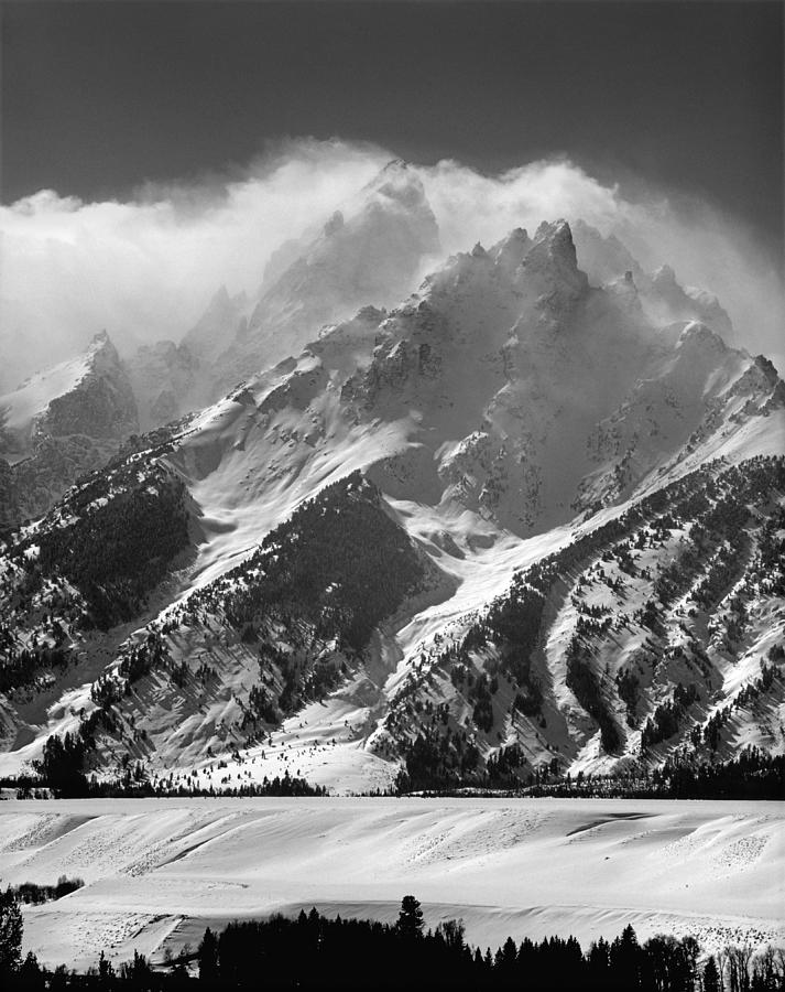 1M9314 BW Clouds Linger over the Tetons Photograph by Ed  Cooper Photography