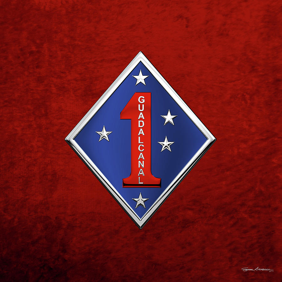 1st Marine Division -  1st  M A R D I V  Insignia over Red Velvet Digital Art by Serge Averbukh