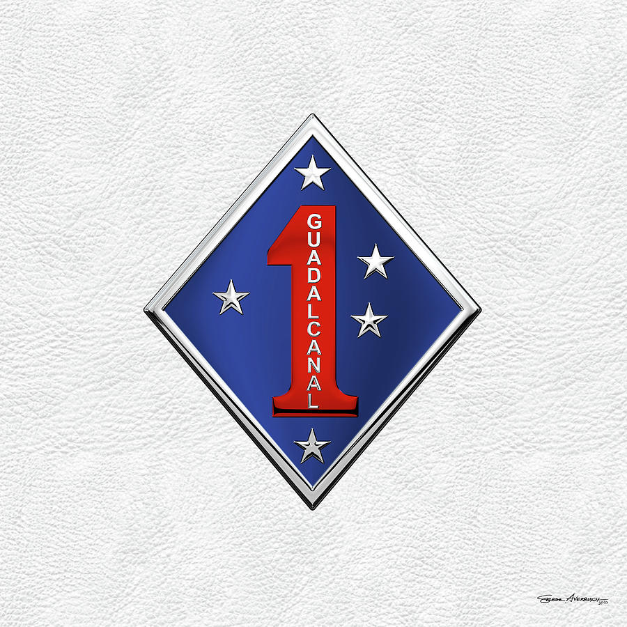 1st Marine Division -  1st  M A R D I V  Insignia over White Leather Digital Art by Serge Averbukh