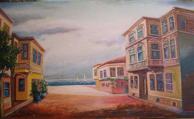 Landscape Painting - Historic Street by Fahrettin Oktay Landscape Painting - Historic Street by Fahrettin Oktay