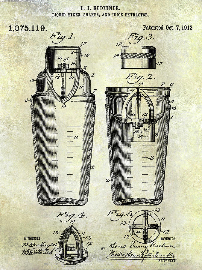 Martini Photograph - 1913 Cocktail Shaker Patent #2 by Jon Neidert