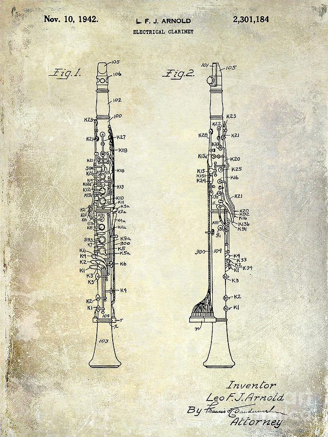 1942 Electric Clarinet Patent  #3 Photograph by Jon Neidert