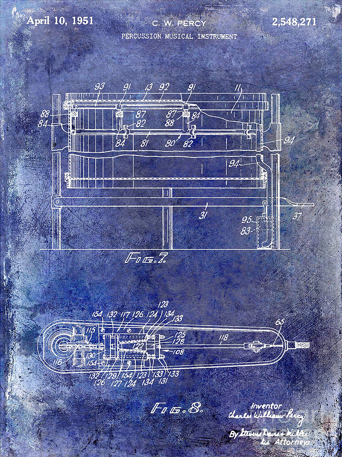 Drum Photograph - 1951 Drum Patent Blue #2 by Jon Neidert