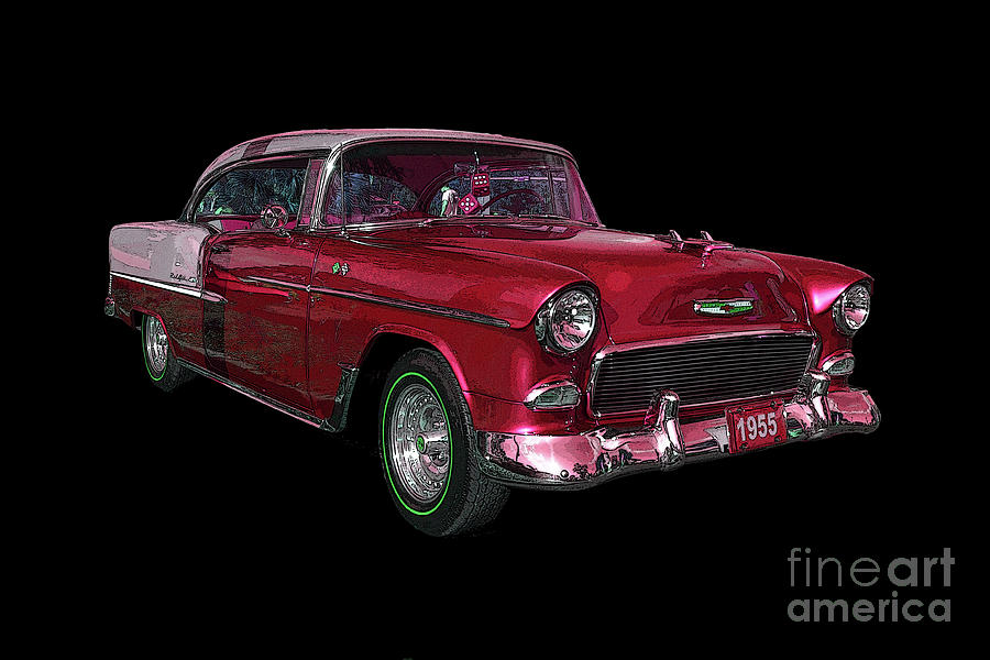 1955 Bel Air Chevrolet Red Side View poster edges Photograph by Christine Dekkers