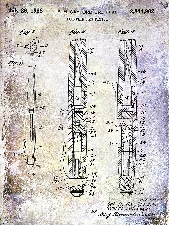 1958 Fountain Pen Pistol Patent #2 Photograph by Jon Neidert