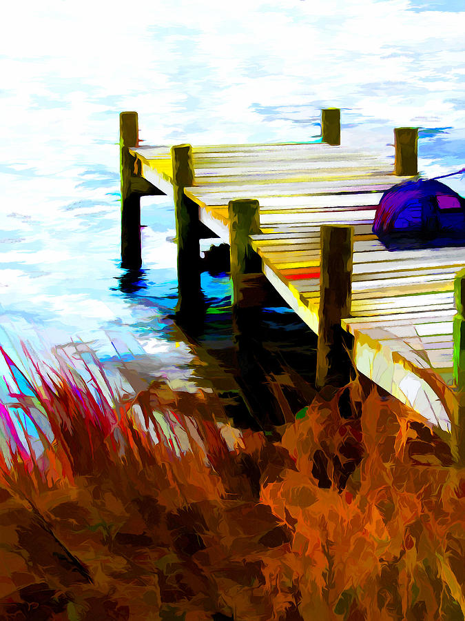 A crab pot sits on a pier  #2 Painting by Jeelan Clark