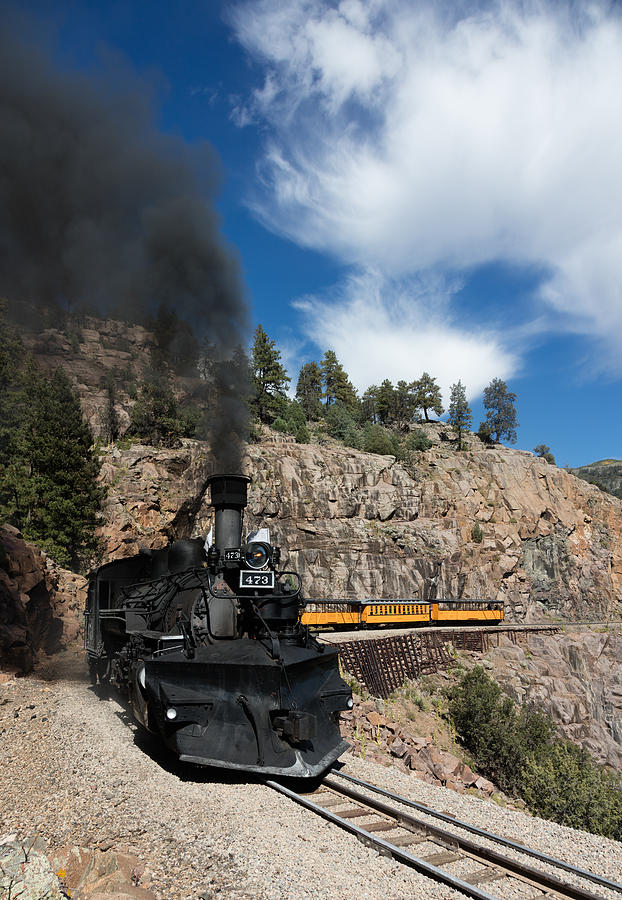A Durango and Silverton Narrow Gauge Scenic Railroad train chugs through the San Juan Mountains #4 Photograph by Carol M Highsmith