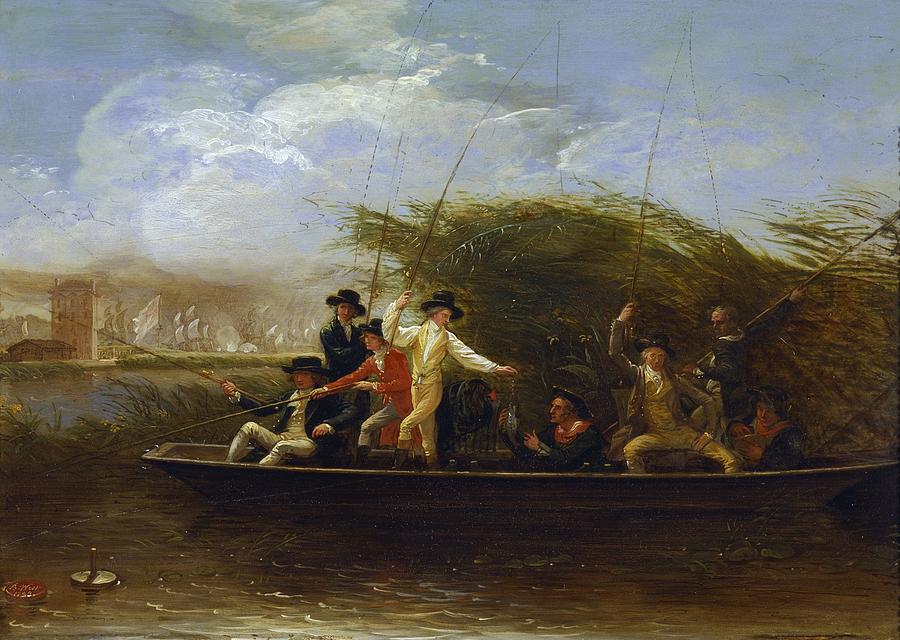 A Party Of Gentlemen Fishing From A Punt Painting