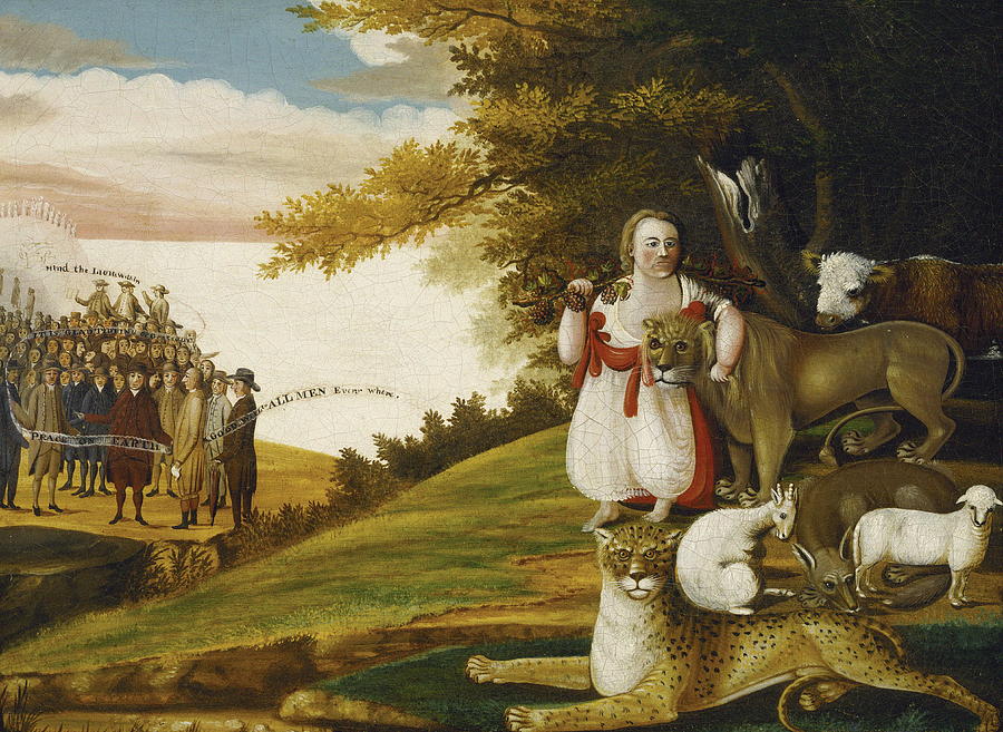 Deer Painting - A Peaceable Kingdom With Quakers Bearing Banners #2 by Edward Hicks