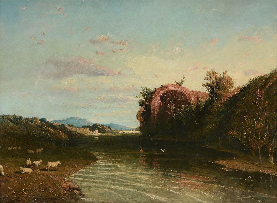 A Roman River Scene Painting by William Linton