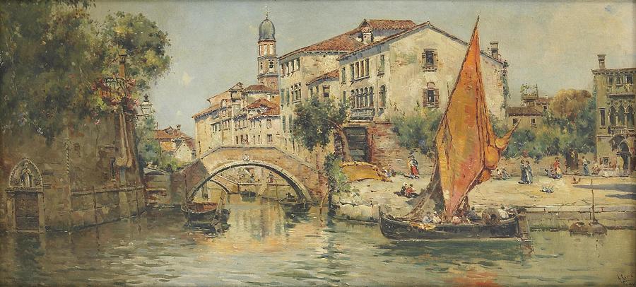 A View Of A Canal In Venice Painting