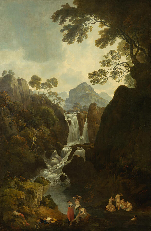 A Waterfall with Bathers, from 1811 Painting by Julius Caesar Ibbetson