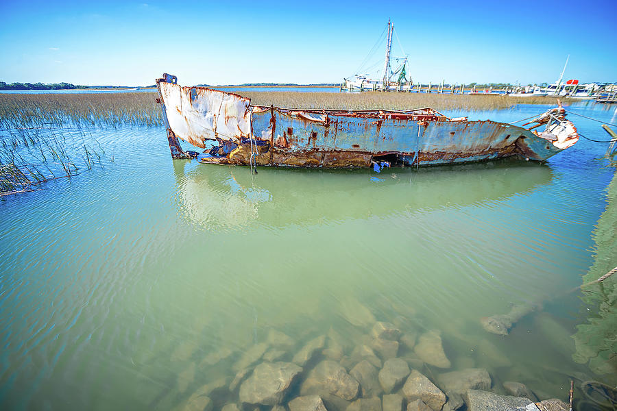 Abandoned Fishing And Shrimp Boat Near Folly Beach South Carolin #2 Photograph by Alex Grichenko