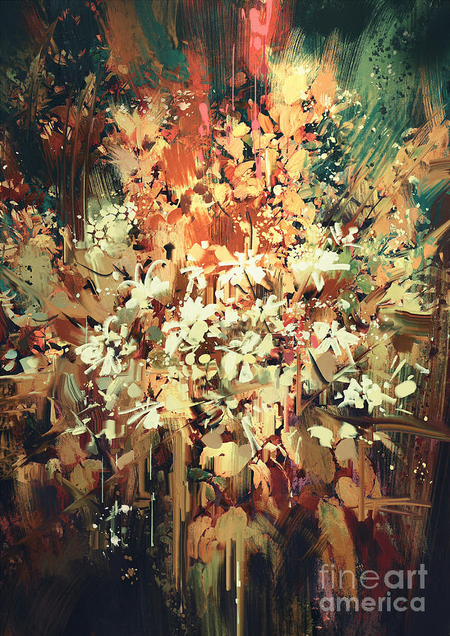 Abstract Flowers Painting by Tithi Luadthong