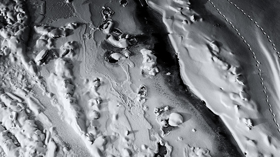 Abstract Ice Snow Patterns in Winter in Black and White #5 Photograph by John Williams
