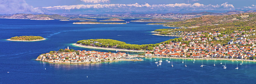 Adriatic tourist destination of Primosten aerial panoramic archi #2 Photograph by Brch Photography
