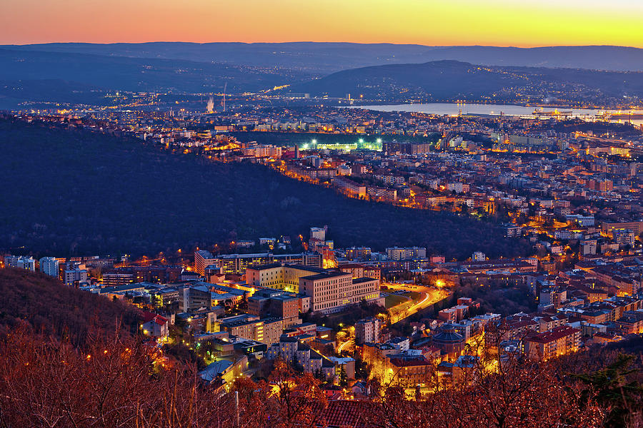 Aerial evening view of Trieste #2 Photograph by Brch Photography