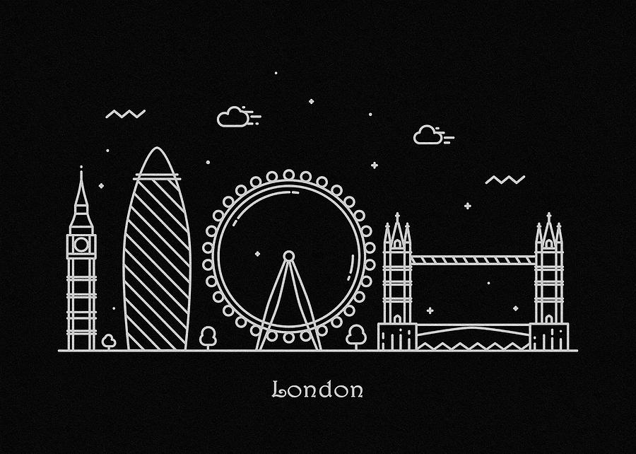 London Drawing - London Skyline Travel Poster by Inspirowl Design