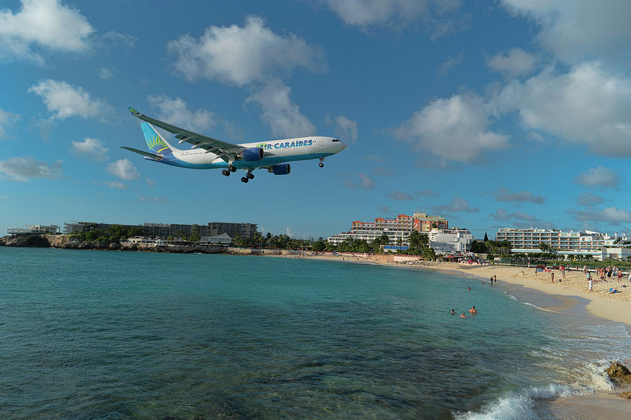 Air Caraibes landing at St. Maarten #3 Photograph by David Gleeson