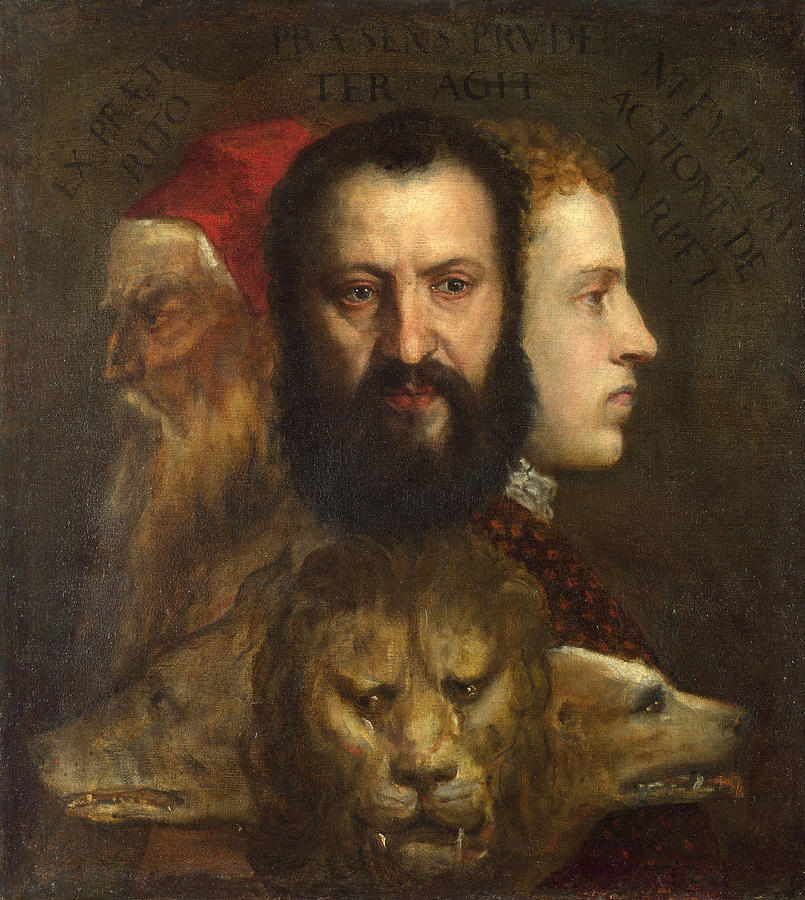 Titian Painting - Allegory of Time Governed by Prudence #2 by Titian