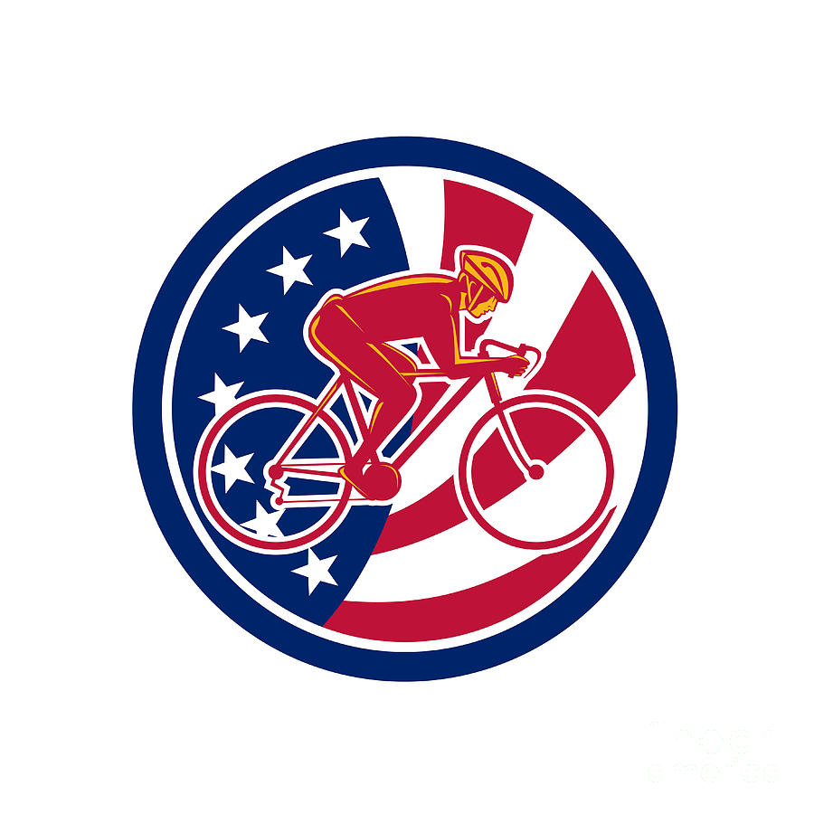 American Cyclist Cycling Usa Flag Icon Digital Art By Aloysius